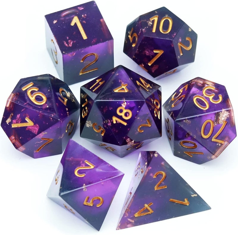 Haxtec DND Dice Set Sharp Edge Resin Dice with Dice Case Purple Black D&D Dice for RPG Role Playing Games Compatible with Dungeons and Dragons Gift War Series - Image 1